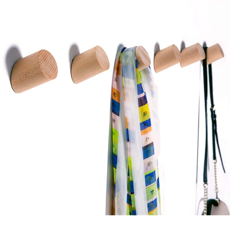 Felidio Wooden Wall Hooks, Natural Wood Coat Hooks Wall-Mounted (2 Pack), Rustic Wall Coat Rack Hat Hook, Entryway Walls Hangers, Heavy Duty Hook for Hanging Towels (Beech Wood) - Image 1